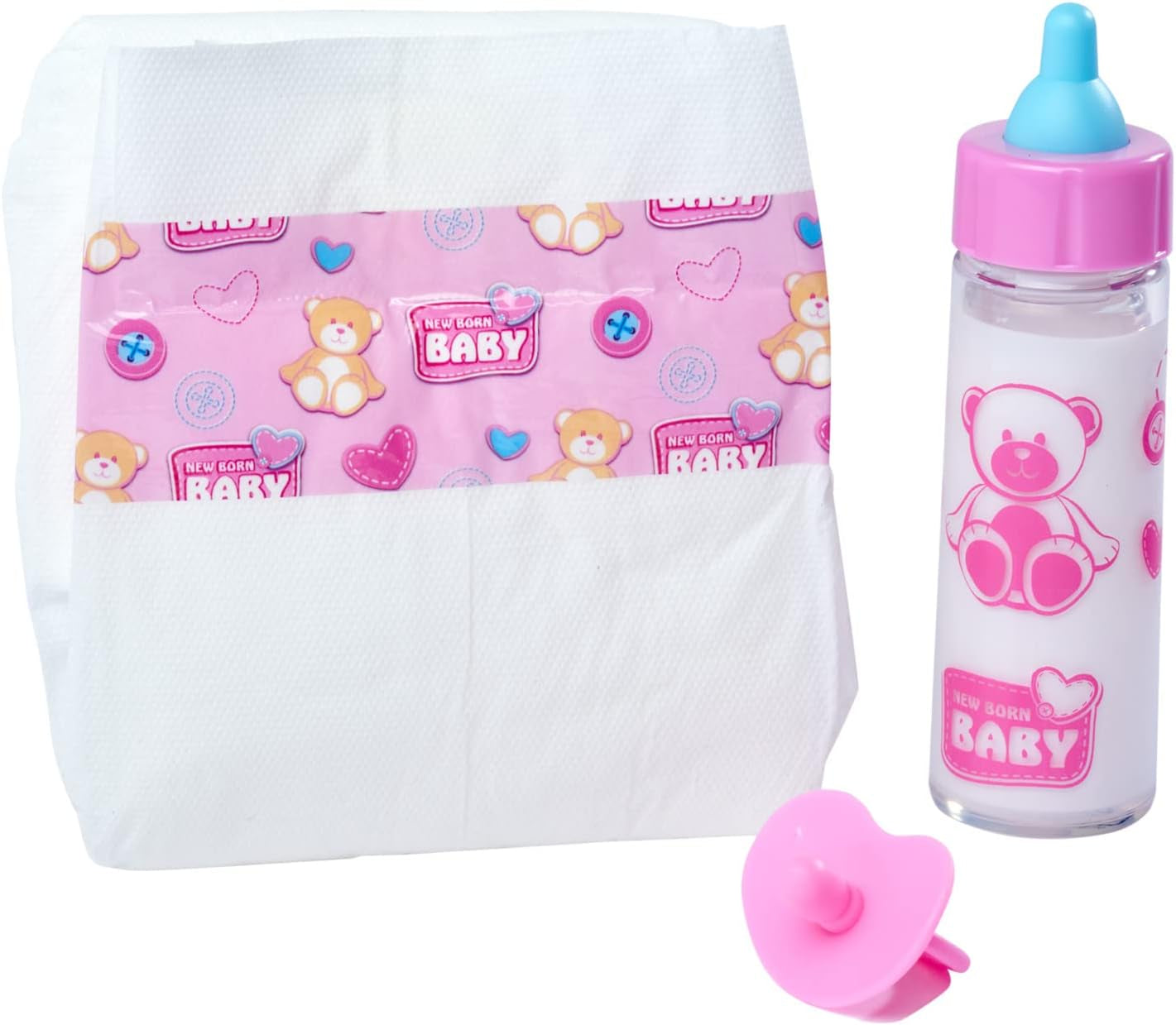 Simba 105562487 - New Born Baby First Nursing Set, tétine, couche et biberon avec contenu disparaissant, pour poupées de 38 à 43 cm Naty Shop Dolls Titre par défaut