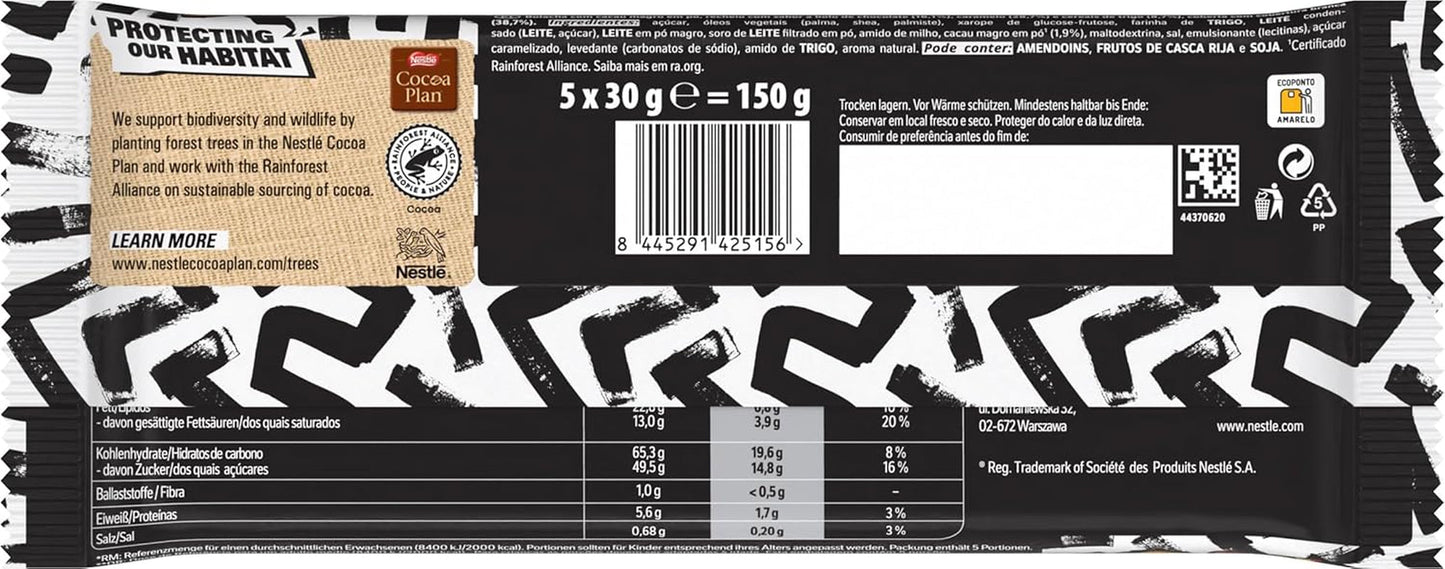 LION Tablette de chocolat Noir & Blanc, un snack au goût intense, chocolat croquant et chips croquantes, fourrage brownie, une expérience gourmande unique, 1 paquet (5 x 30g)