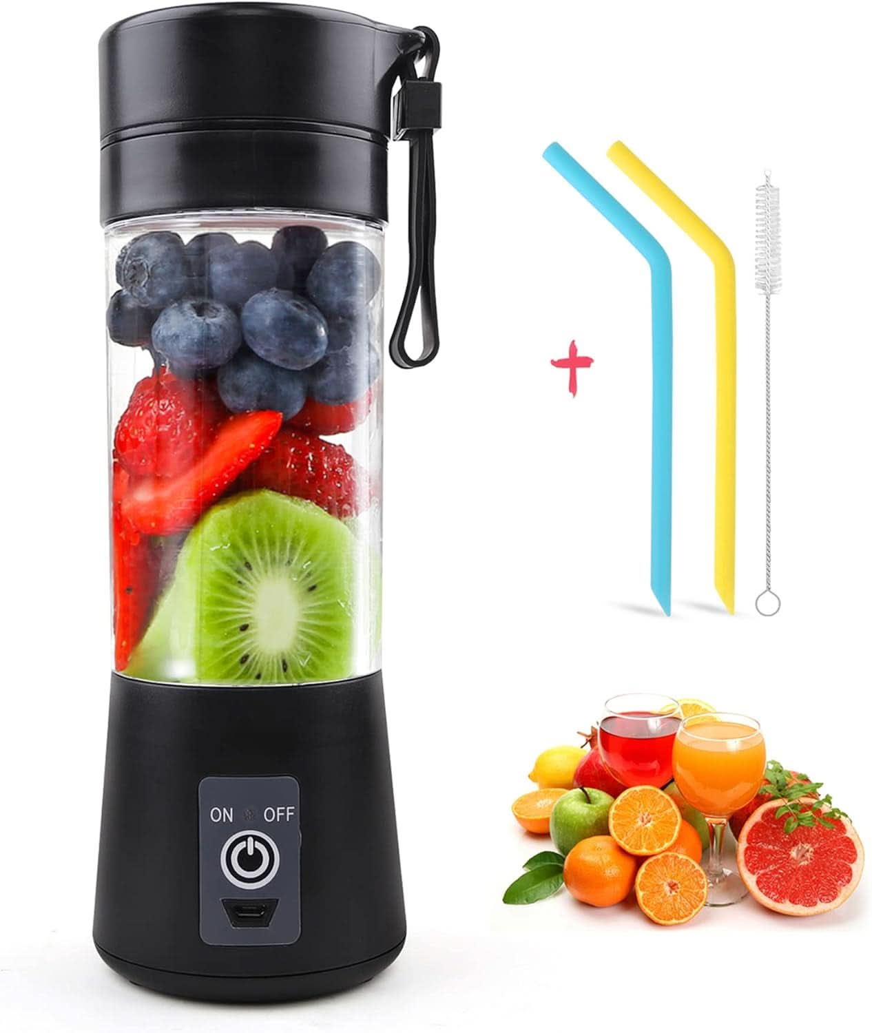 Mélangeur Smoothie Maker Entsafter: 380Ml Standmixer Persönlicher Shaker Proteinshake Mit 6 Edelstahlmesser Tragbar-Bpa-Freie Mit USB-Mixbecher Für Shakes,Saftoutdoor,Schwarz Bucatarie Naty Shop