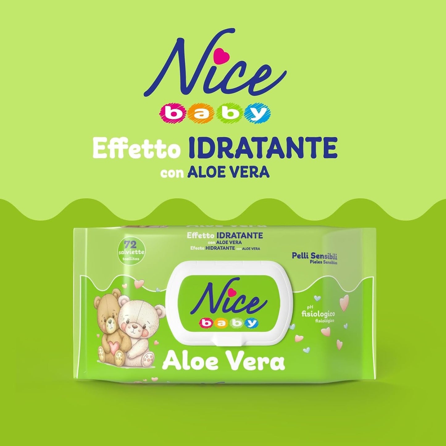 Lingettes nettoyantes pour enfants et bébés - à l'aloe vera et à l'huile d'argan - testées dermatologiquement - pH physiologique - format maxi : paquet de 72 lingettes - Nice