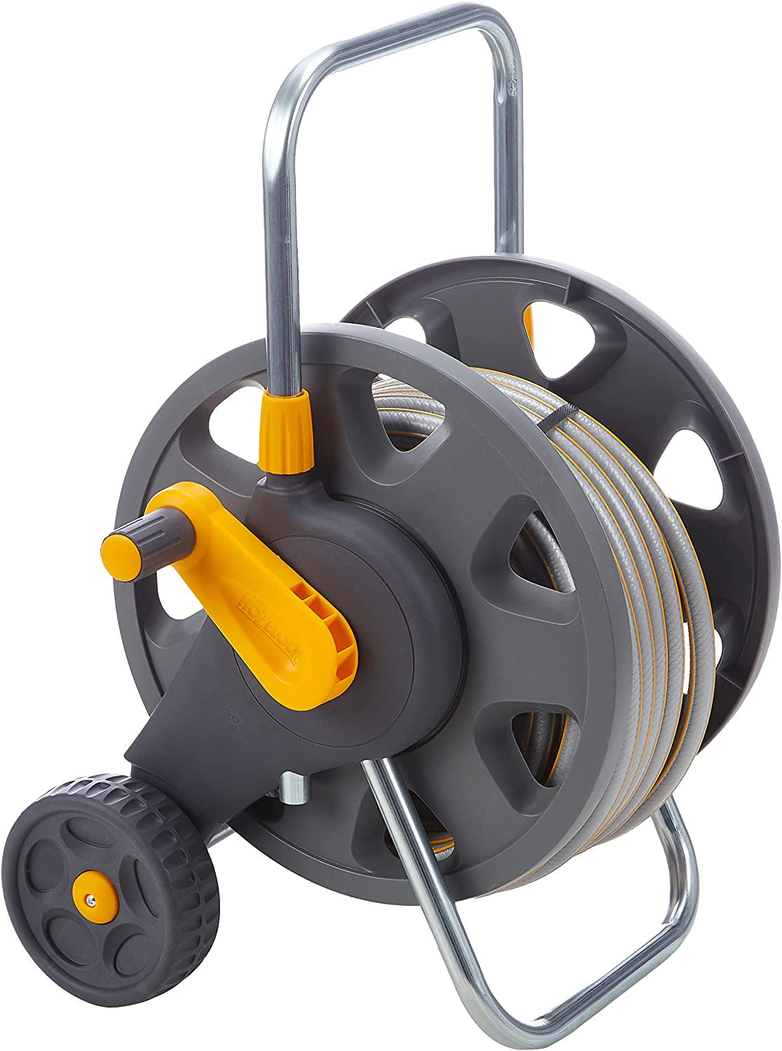 HOZELOCK - Enrouleur Plus 50 M (Ø 12,5 mm) assemblé : Capacité max 60 m, stable et robuste pour usage général, assemblé avec tuyau 50 m, 1 buse de pulvérisation + raccords [2435R0000]