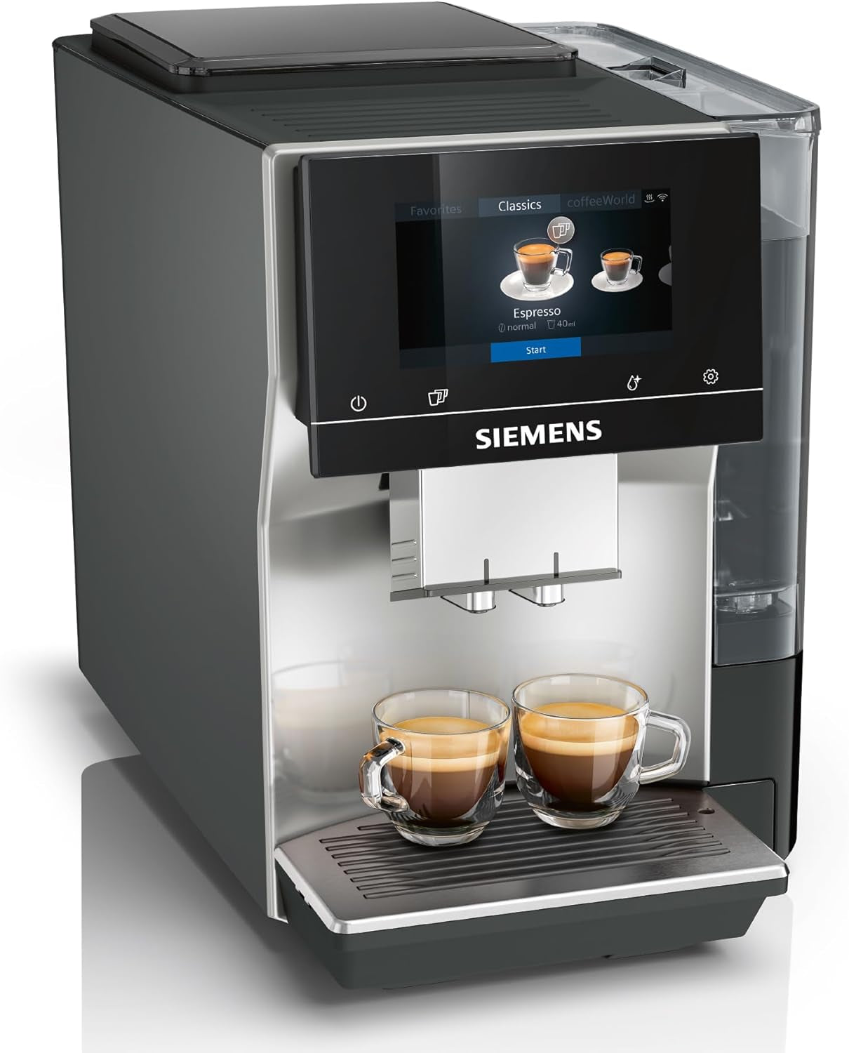 Machine à expresso automatique Siemens EQ700 classic TP715D01, contrôle par application, infusion froide, écran tactile intuitif, jusqu'à 10 créations de café individuelles comme favoris, nettoyage automatique à la vapeur, 1500 W, gris argenté