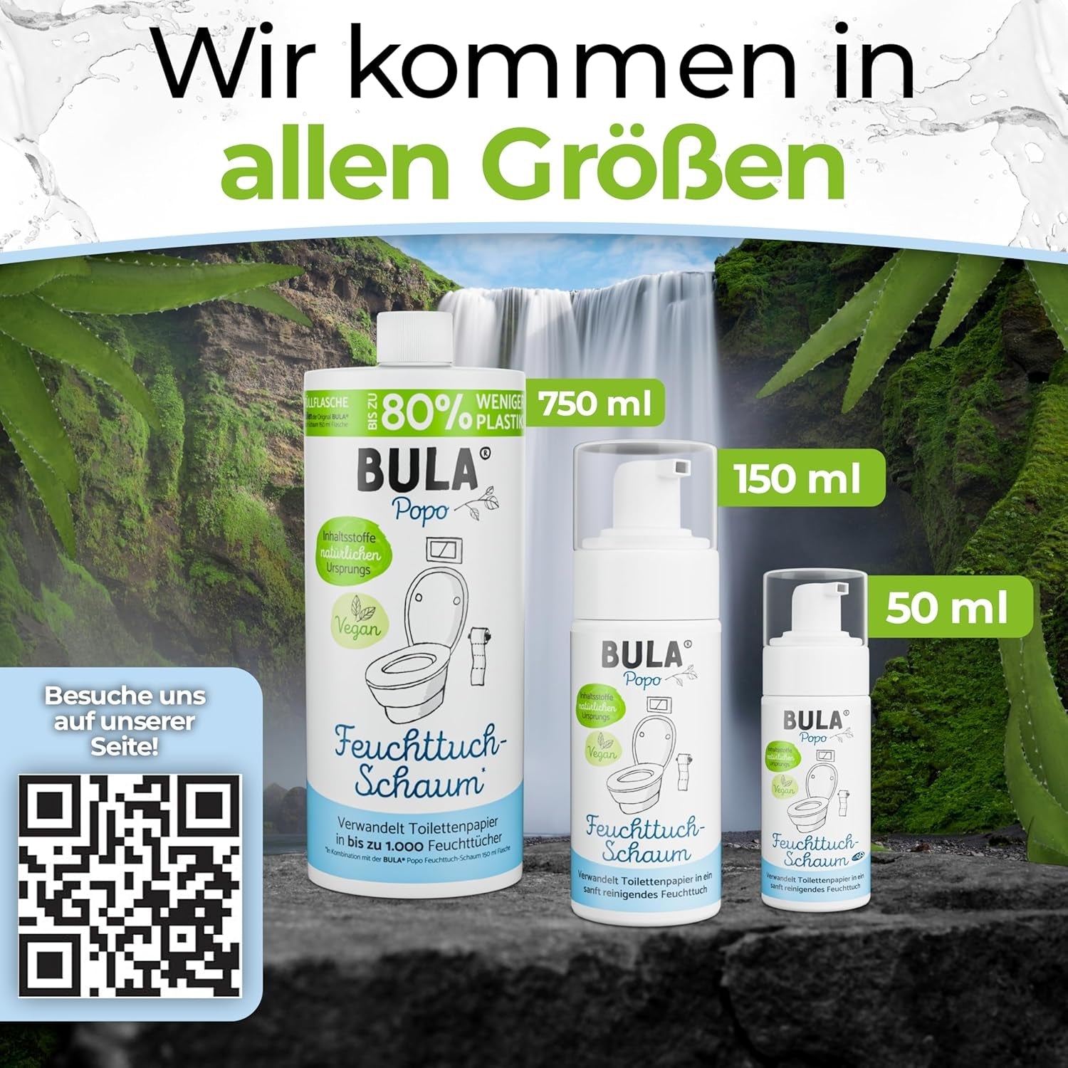 Flacon de recharge BULA® Popo (750 ml) JUSTE POUR RECHARGER nos flacons de 150 ml et 50 ml ! | Remplace jusqu'à 1 000 lingettes ! | Avec des ingrédients d'origine naturelle