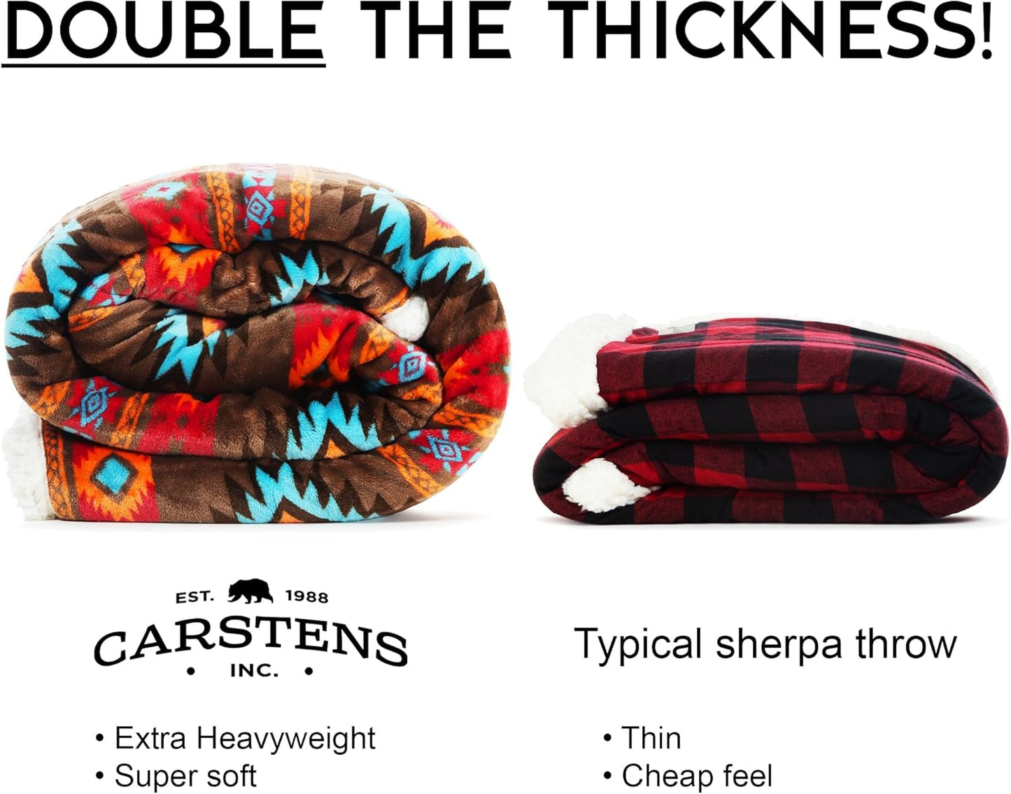 CARSTENS, INC. Couverture Wrangler Ultra Premium, super douce, polaire Sherpa, surdimensionnée, 137,2 x 172,7 cm, lits et couvertures Southwest Horizon Carstens, Inc.