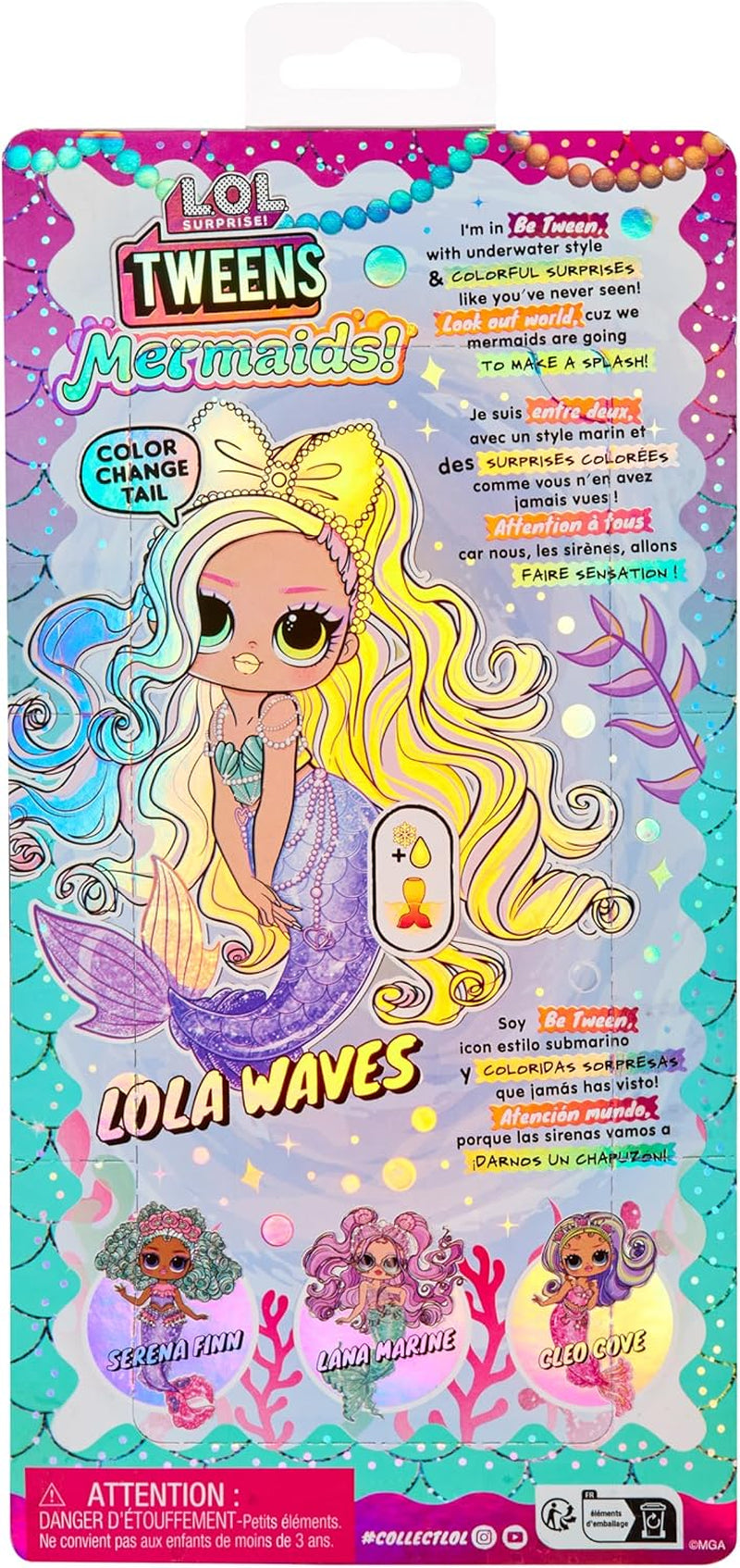 L.O.L. Surprendre! Tweens - Sirène Lola Waves - poupée mannequin avec queue qui change de couleur, aileron mobile et beaux accessoires - jouet pour enfants et collectionneurs à partir de 4 ans Naty Shop Dolls