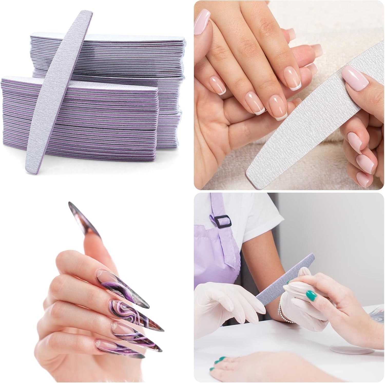 50 Stück Nagelfeile 100/180, Halbmond Nagelfeilen Für Gelnägel, Double Nagelfeilen Set, Lime à Ongles, Grit Jetable Lime à Ongles pour Nagelstudios DIY Nail Art Zuhause, Blanc