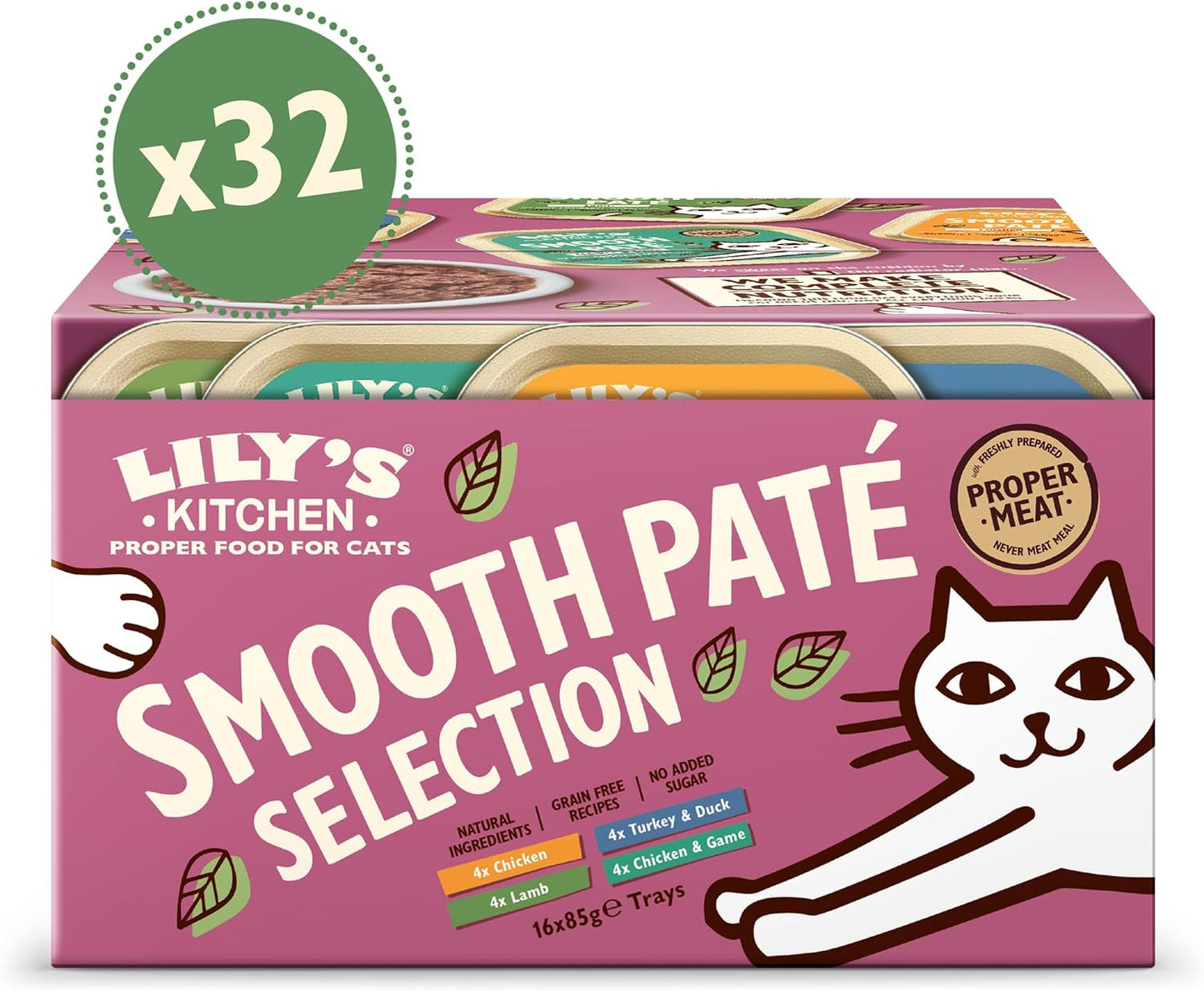 Lily's Kitchen Nourriture naturelle humide pour chat adulte, plateaux, recettes sans céréales, assortiment (32 plateaux x 85 g)