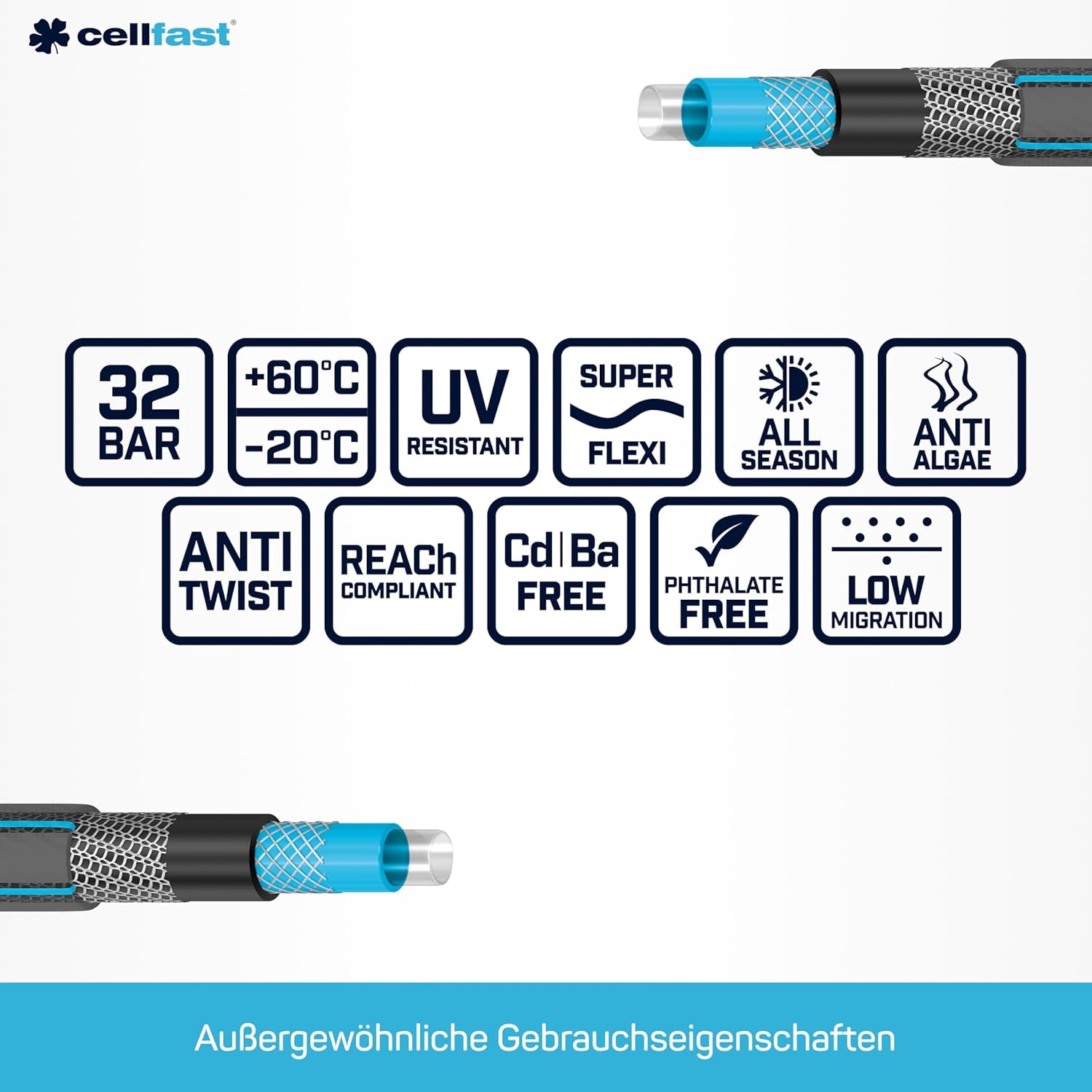 CELLFAST Tuyau d'arrosage Tuyau d'arrosage 6 Couches Tuyau d'irrigation en Tissu Double tressé résistant aux UV Tuyau Flexible Anti-algues 32 Bar 1 Pouce 25 mètres Hobby