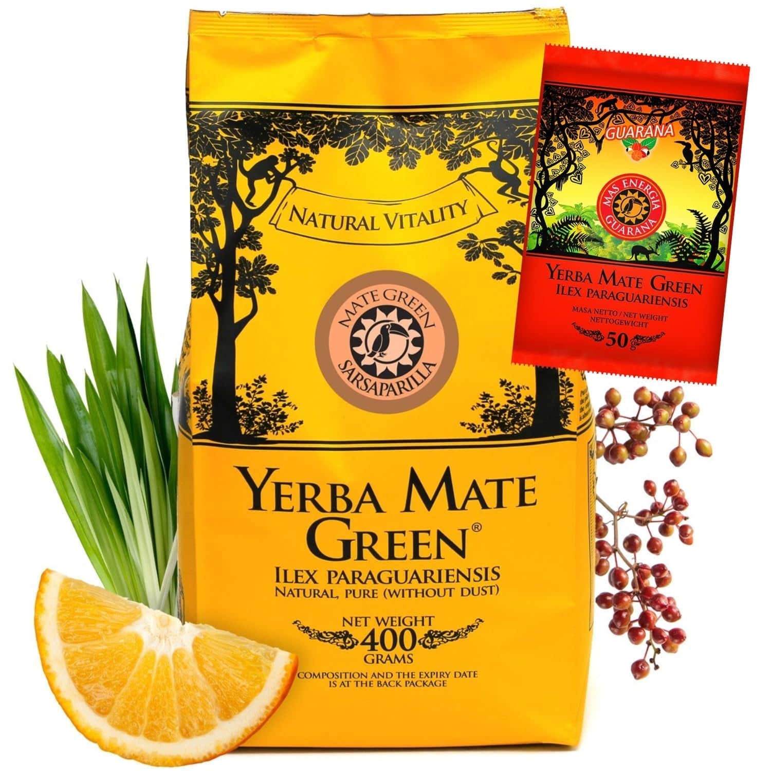 Yerba SARSAPARILLA 400G ● Thé Maté sucré et rafraîchissant ● Feuilles de Salsepareille ● Thé Mate à base de feuilles de Mate ● Thé Yebra Mate avec GUARANA 50G ● Thé en vrac Yerba Mate 450G ● Vegan