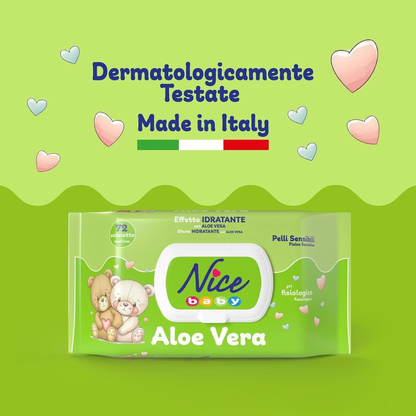 Lingettes nettoyantes pour enfants et bébés - à l'aloe vera et à l'huile d'argan - testées dermatologiquement - pH physiologique - format maxi : paquet de 72 lingettes - Nice