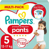 Pampers Premium Protection Pants taille 5, 144 couches, 11 kg - 17 kg, avec réglage à 360° et poignets anti-fuites souples pour un confort et une protection optimaux