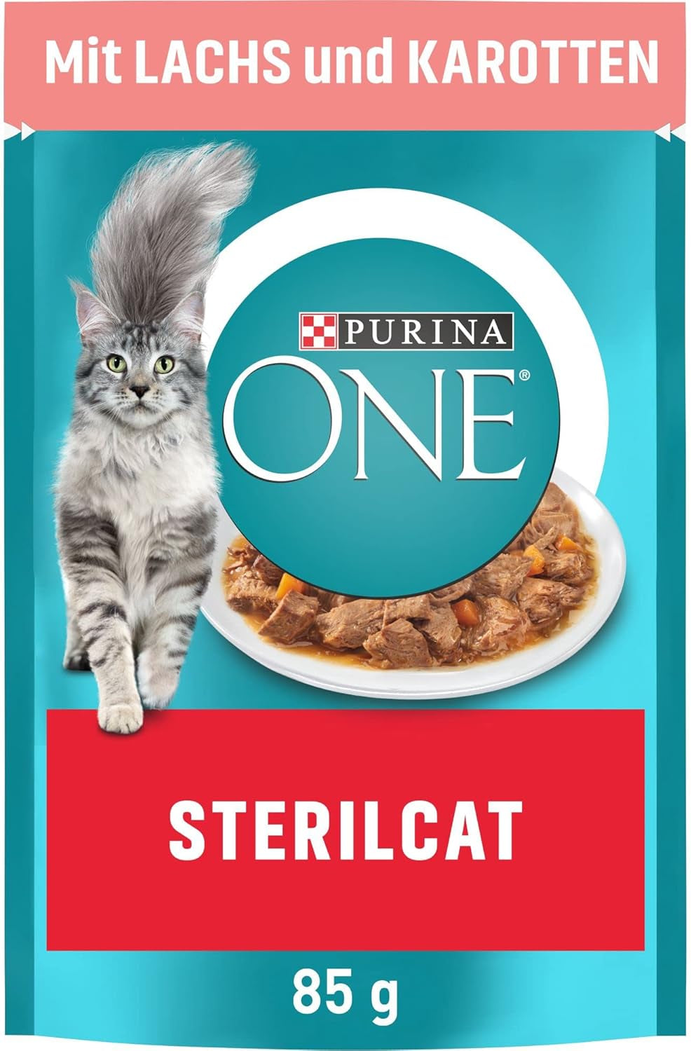 PURINA ONE STERILCAT nourriture humide pour chat, morceaux tendres en sauce pour chat stérilisé, au saumon, paquet de 26 (26 x 85g)