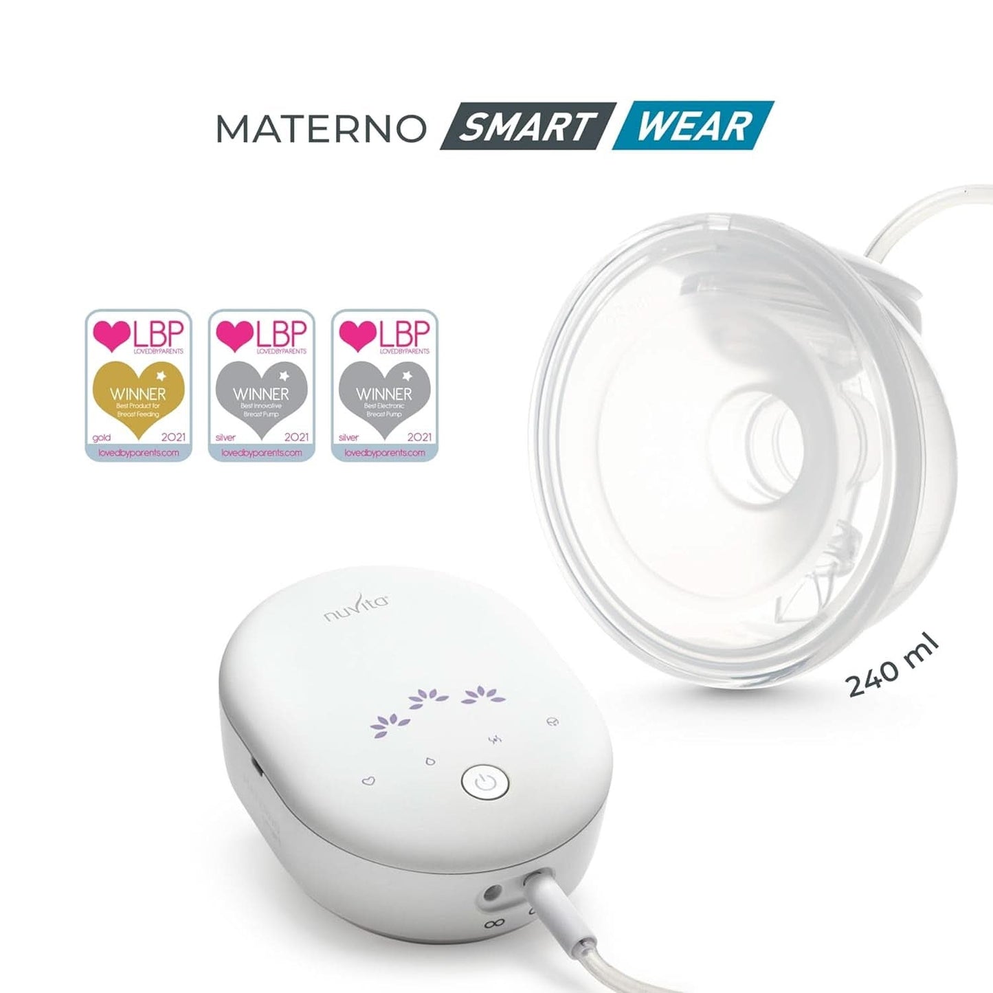 Nuvita Materno Smart Wear 1287W - Tire-lait électrique portable mains libres - Technologie triphasée, personnalisable, portable, kit de conversion double tire-lait disponible Accessoires Alimentation et Allaitement Bebe Naty Shop