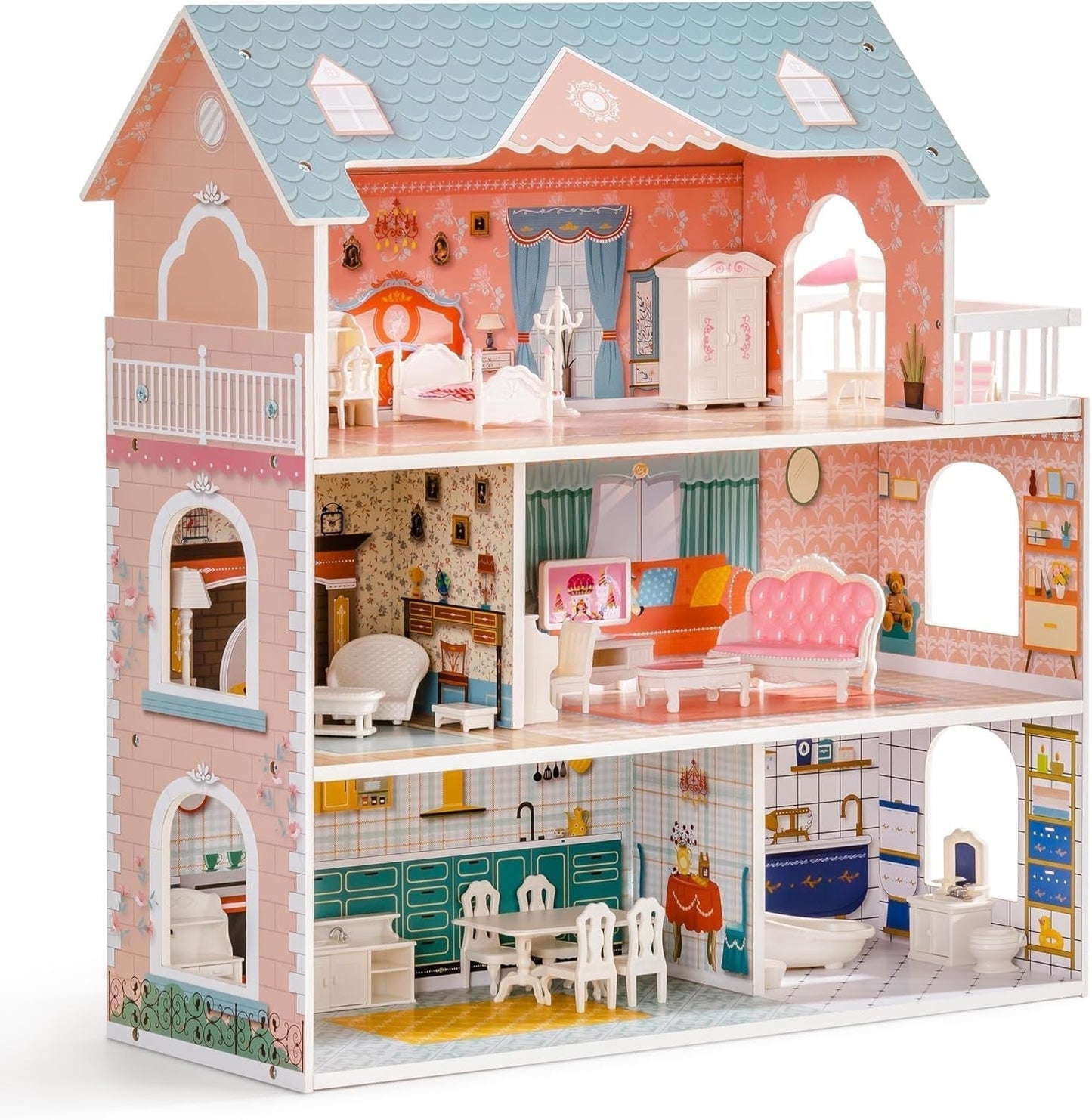 Maison de poupée en bois avec meubles et accessoires, maison de jeu pour filles, salle de jeux pour enfants, jouets, maison de poupée, boutique Naty, titre par défaut