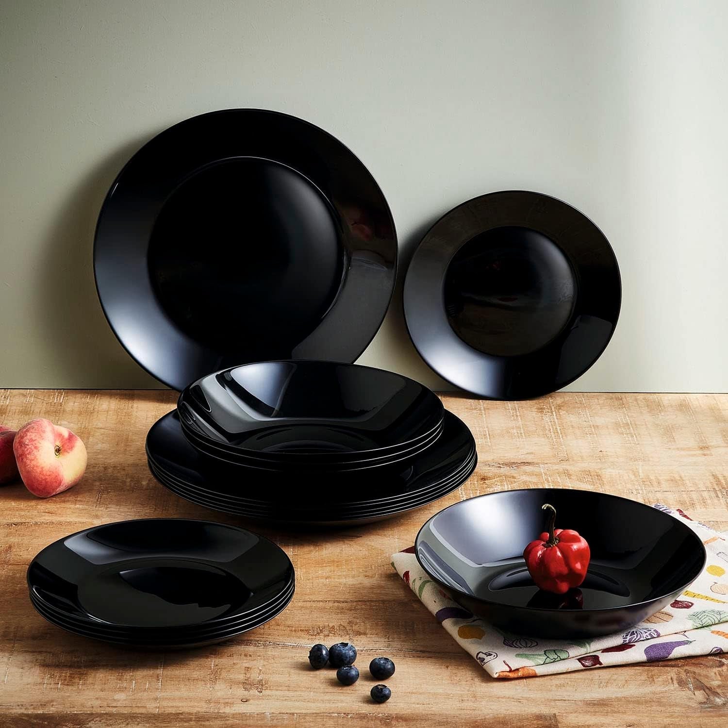 Arcopal Zelie service de table en verre noir, 12 pièces, 4 places, noir