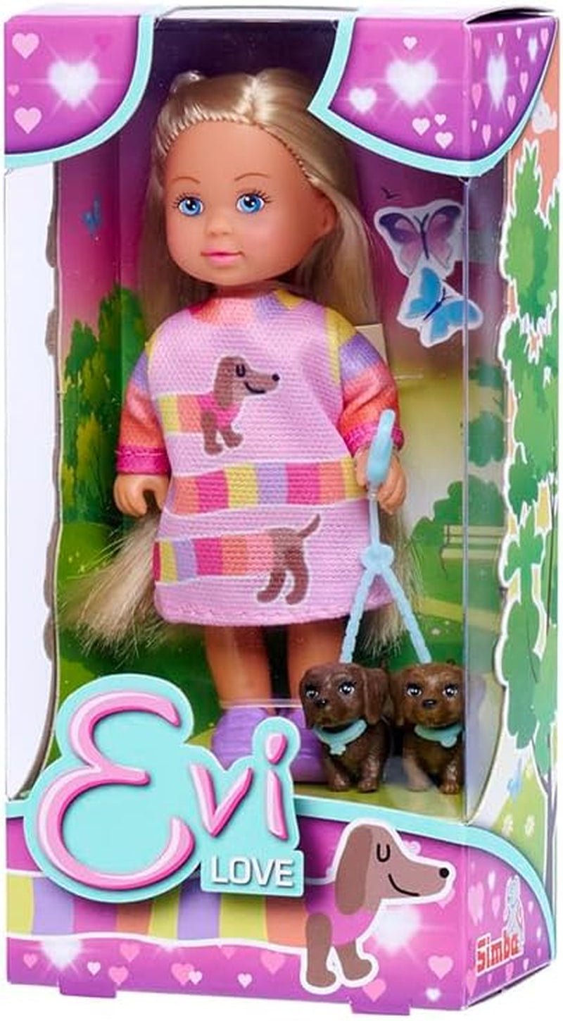 Simba Evi Love Dogs Deux teckels mignons en laisse poupée 12 cm jouet poupée à partir de 3 ans
