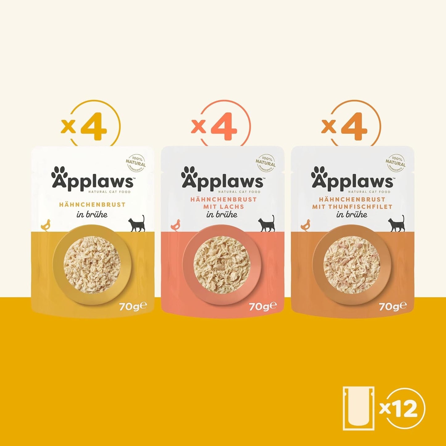 Applaws Sachets de nourriture humide naturelle pour chats, sélection de bouillon de poulet en paquet multiple - 12 sachets x 70 g