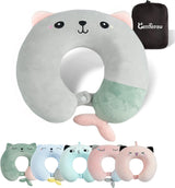 Naty Shop Oreiller cervical, oreiller cervical pour enfants, pour avion, voiture, train, voyage, adulte, mousse à mémoire de forme, motif animal mignon, oreiller en forme de U, housse amovible (rose 2)