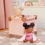 LullaBaby - Baby Puppen Laufstall - Faltbarer Puppen Laufstall in Rosa - Goldener Stern - Druckdesign - 36 cm Baby Puppe Kinderzimmer Zubehör - Vorgetäuschtes Spiel - Spielzeug für Kinder ab 2 Jahren