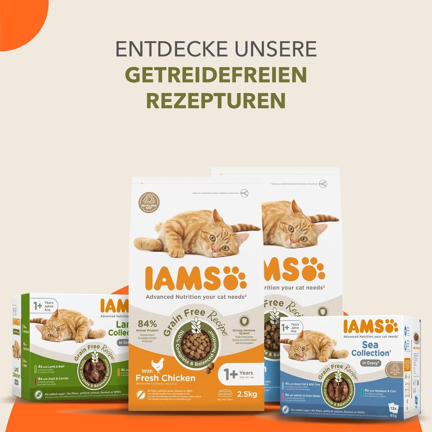 IAMS Delights Sea Collection Nourriture humide pour chats sans céréales - Multipack avec une variété de poissons en sauce, nourriture humide sans céréales pour chats à partir de 1 an, 12 x 85 g
