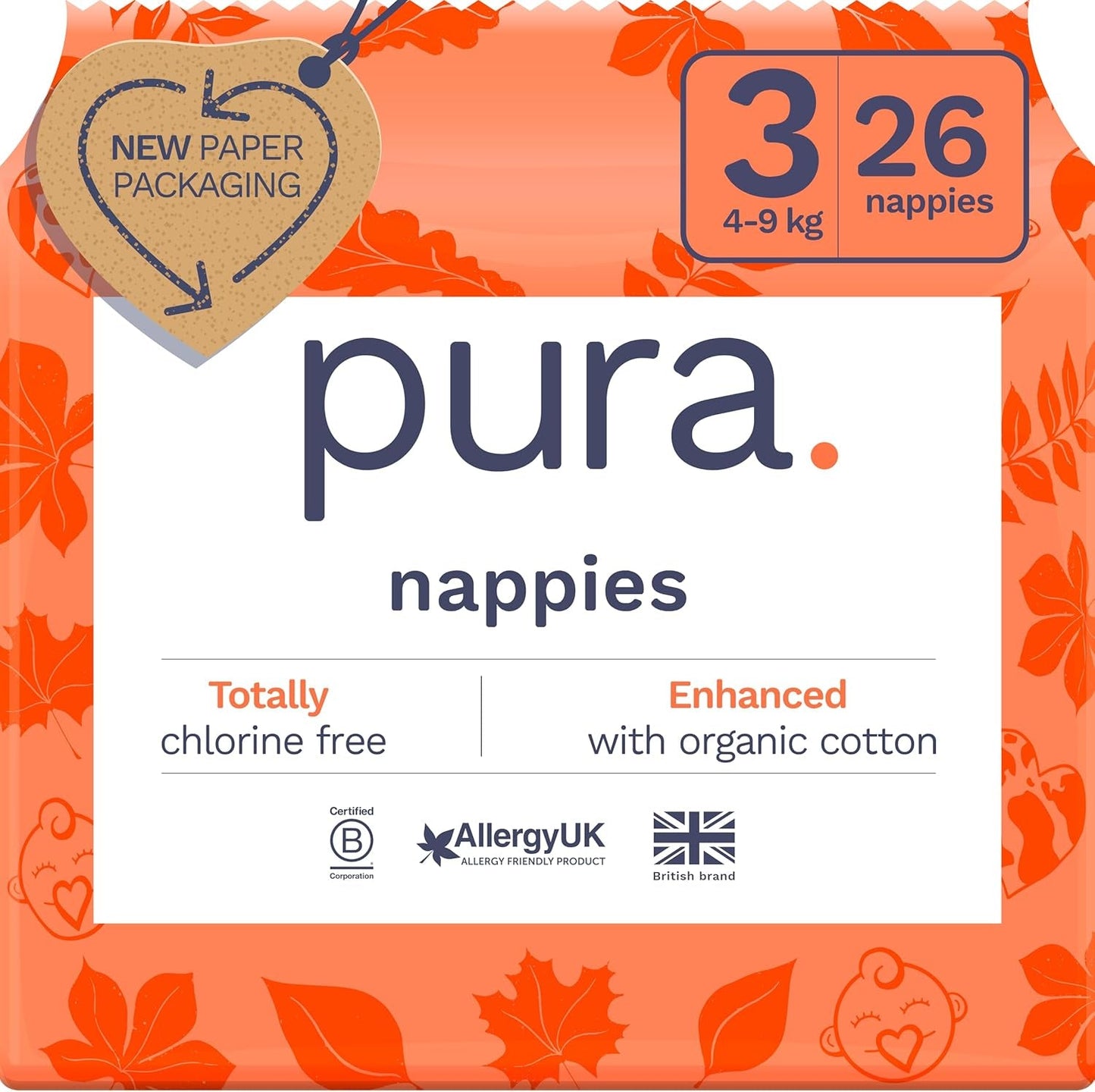 Couches Eco Baby - Taille 3 (4-9 kg), 1 paquet (26 couches), couches ultra douces pour peaux sensibles, coton biologique, protection contre les fuites jusqu'à 12 heures, nouveau guide des tailles
