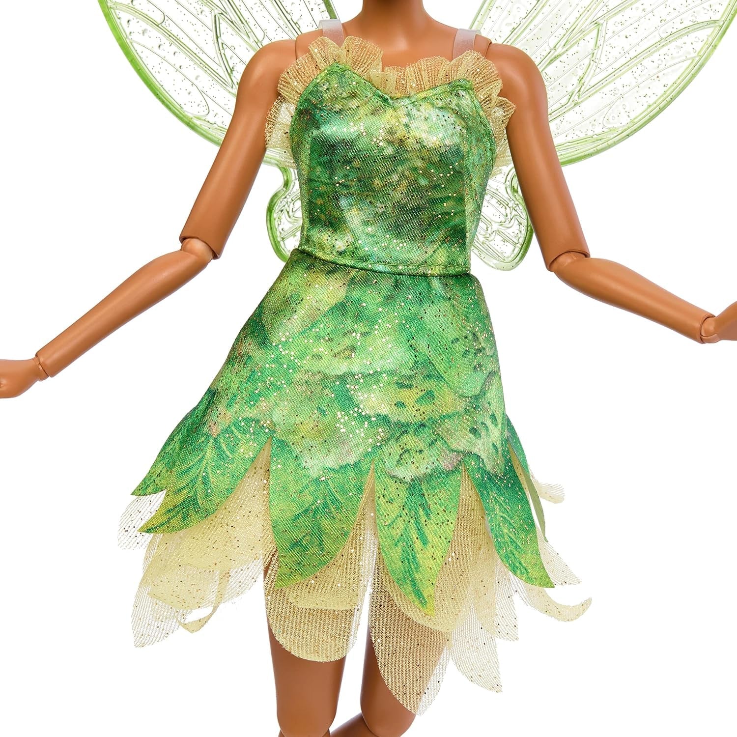 Disney Peter Pan et Wendy Fée Clochette Poupée avec ailes mobiles et robe verte inspirée du film, cadeau pour les enfants pour reconstituer des scènes ou leurs propres aventures HNY37