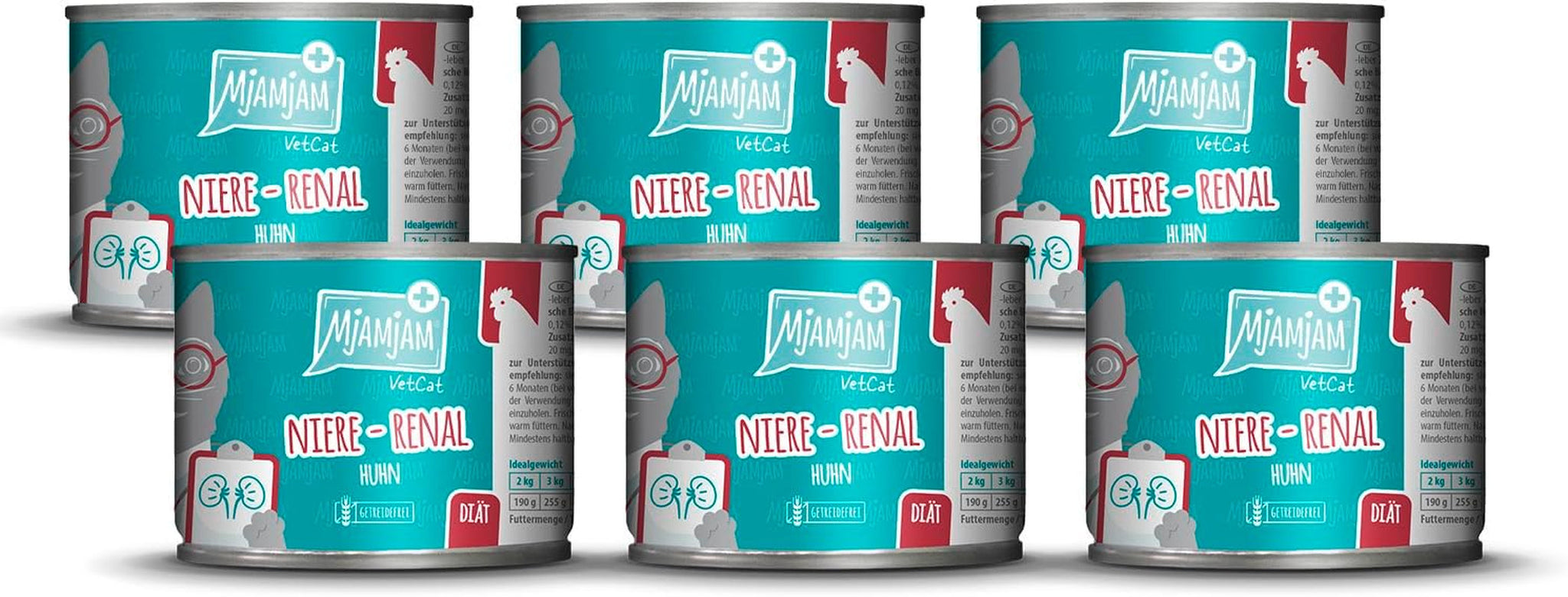 MjAMjAM VetCat - Nourriture humide premium pour chats - Régime - Reins - Poulet, paquet de 6 (6 x 200g), sans céréales