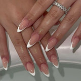 Longs conseils français colle à paillettes d'or sur les ongles longs carrés paillettes pointe française faux ongles ensemble ongles artificiels carrés pour les femmes 24 pièces