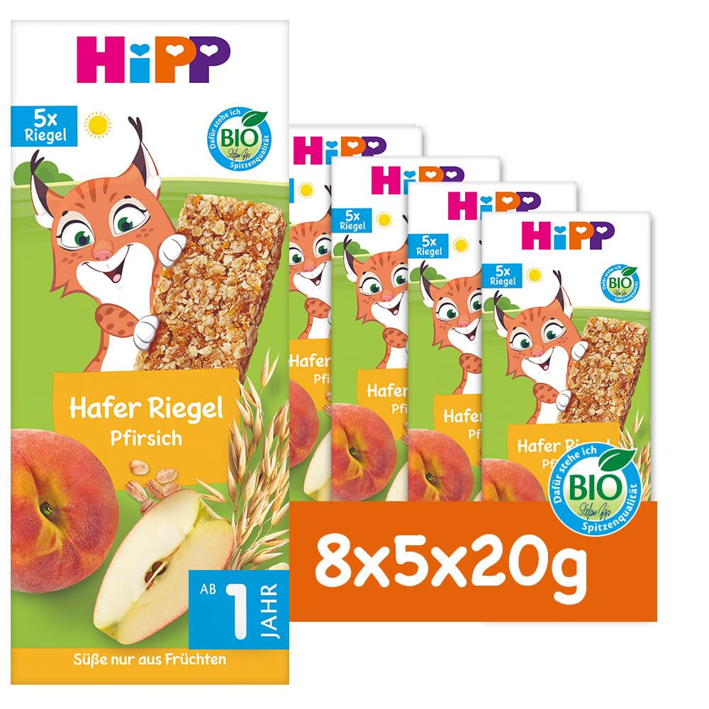 Barres d'avoine HiPP Lynx aux pêches, à partir de 1 an, 8 x (5x20g)
