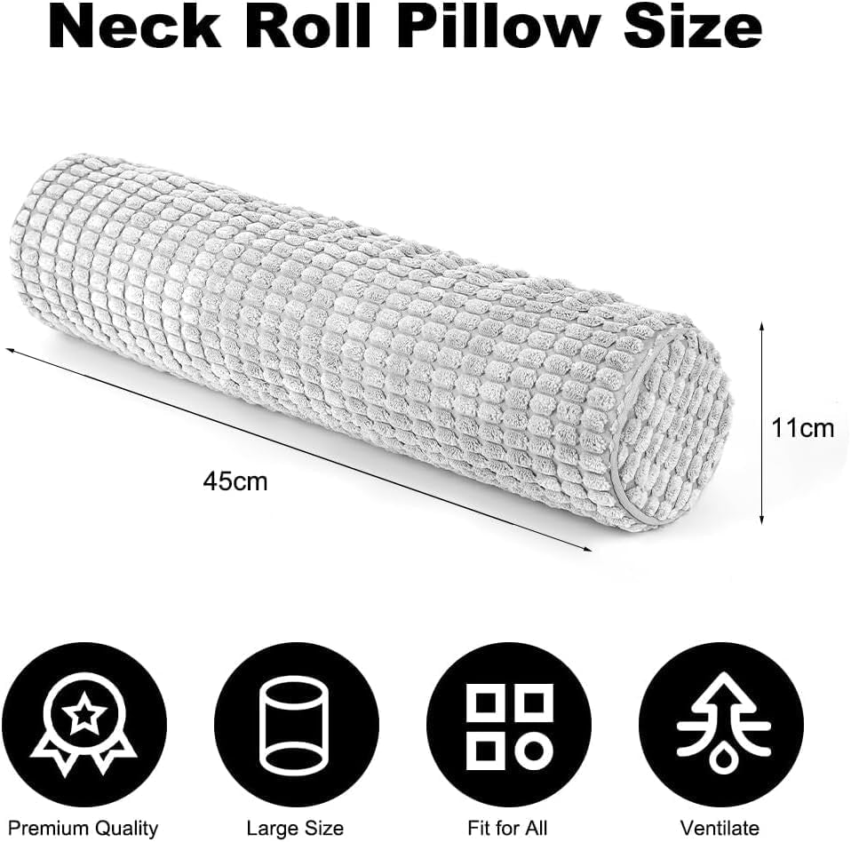 Rouleau de cou avec housse, oreiller de voyage en mousse à mémoire de forme 11 x 45 cm, oreiller cervical en peluche lavable par endroits pour soulager les douleurs cervicales, oreiller cervical pour la maison, le bureau, les voyages, le yoga, les oreillers orthopédiques cervicaux à cylindre rond Naty Shop