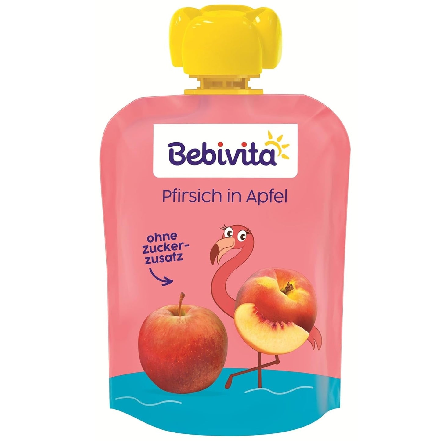 Sachets compressibles pêche pomme - paquet de 16 (4 paquets, 4 x 90 g chacun), sans sucre ajouté, sans gluten, végétalien, idéal pour les bébés à partir de 5 mois, parfait pour emporter