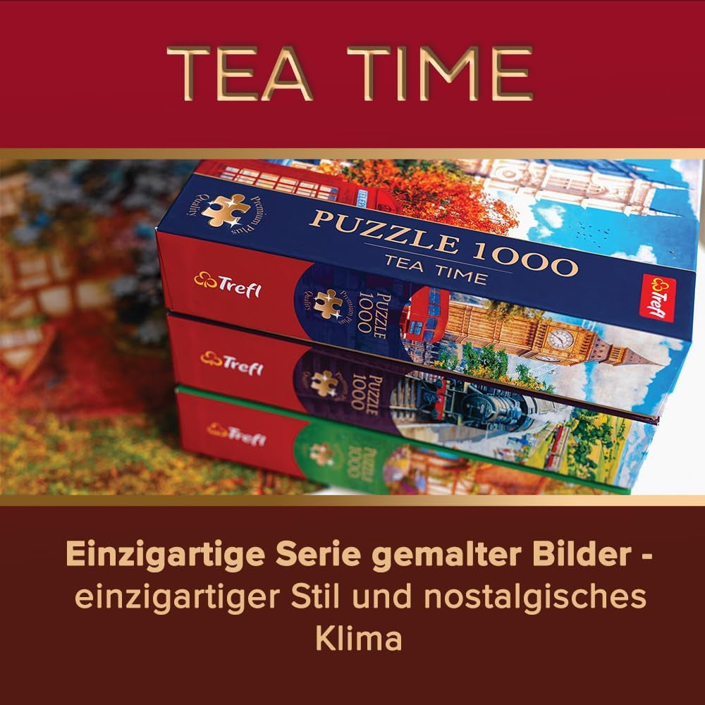 Trefl Premium plus Quality - Puzzle Tea Time : Maisons Stoney Lane - 1000 pièces, Série d'images peintes nostalgiques, Assortiment idéal de pièces, Pour adultes et enfants à partir de 12 ans Puzzle Naty Shop