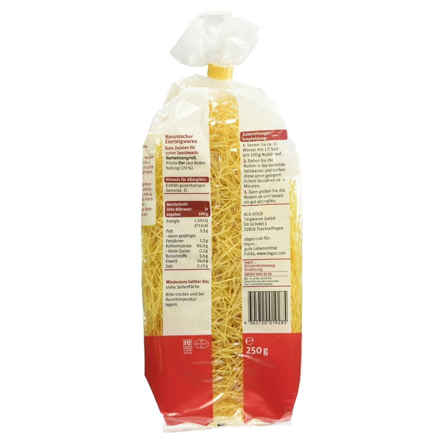 tegut... Nouilles aux Oeufs Paquet de 6 (6 x 250g)