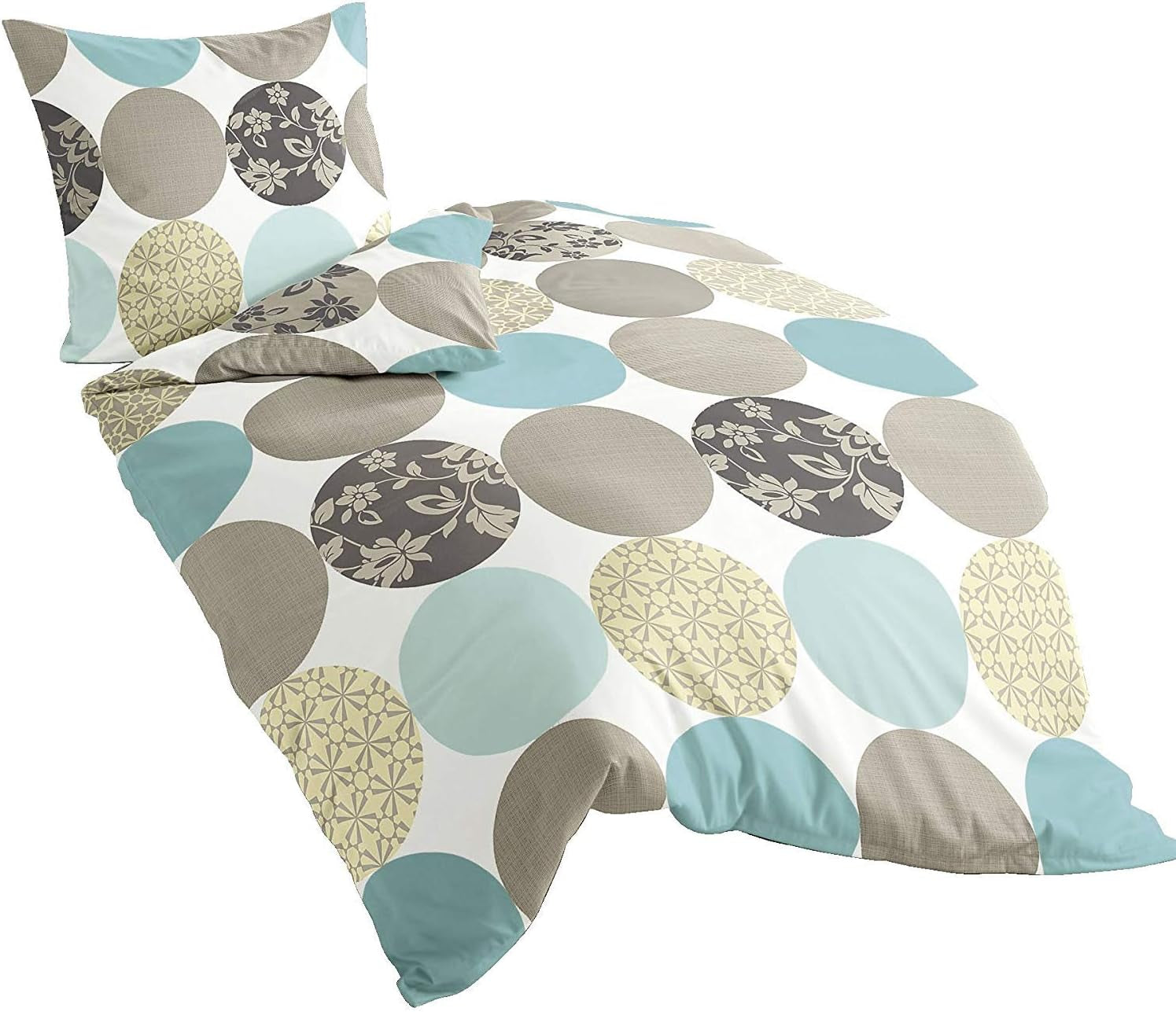 Linge de lit Bierbaum, maco-satin, conçu en Allemagne, modèle 6383 turquoise 02, 155X220 Cm + 80X80 Cm, taille confort Lits et Couvertures Besuche den Bierbaum-Store Turquoise 135X200 Autres échantillons
