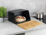 WENKO Corbeille à Pain Kubo avec Planche en Bambou, Rangement à Pain Polyvalent avec Couvercle et Planche à Découper en Bambou Intégrée, Boîte de Conservation des Aliments, Rangement du Pain Durable, 35 x 20,5 x 26 cm, Noir/Naturel Naty Shop