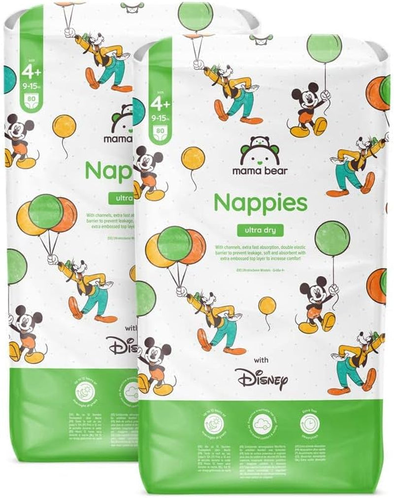 Marque Amazon : Mama Bear Disney Couches Ultra Dry, taille 3 (4-9 kg) – Boîte mensuelle, blanche, 172 pièces (2 paquets de 86)