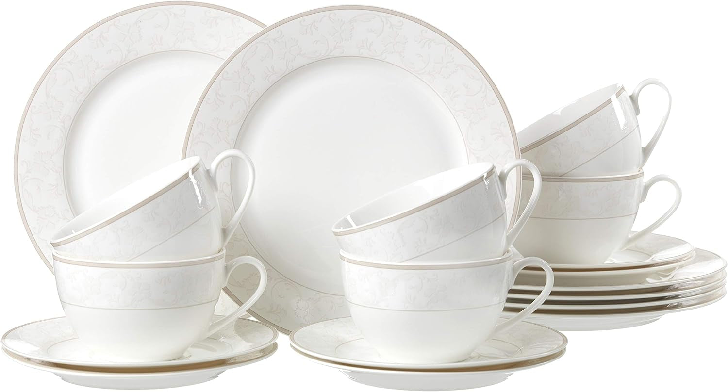 Ritzenhoff & Breker Service à café Isabella, 18 pièces, porcelaine fine, blanc avec ornements, 37 x 26 x 25 cm