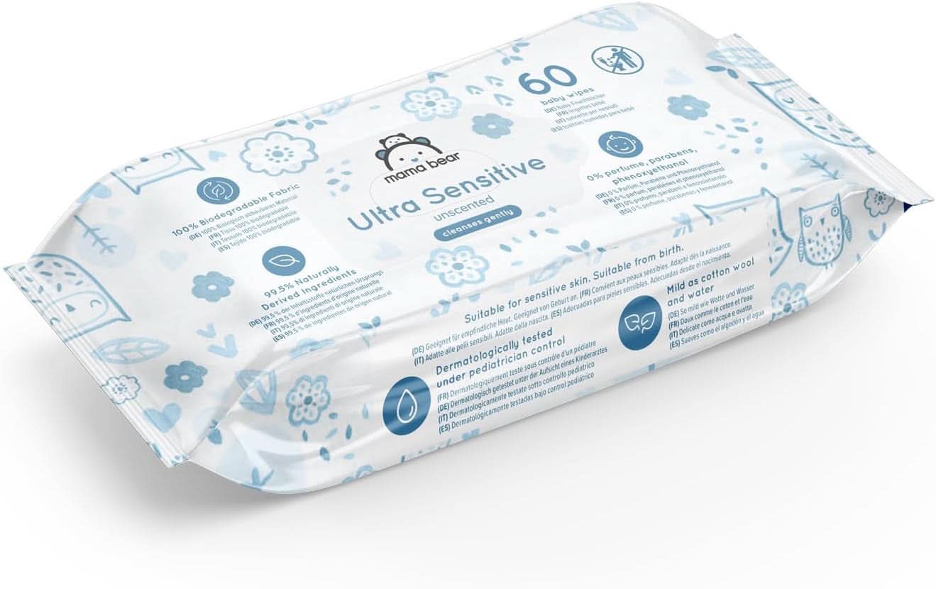 Mama Bear Lingettes ultra sensibles pour bébé sans parfum 1008 unités (18 paquets de 60) Naty Shop