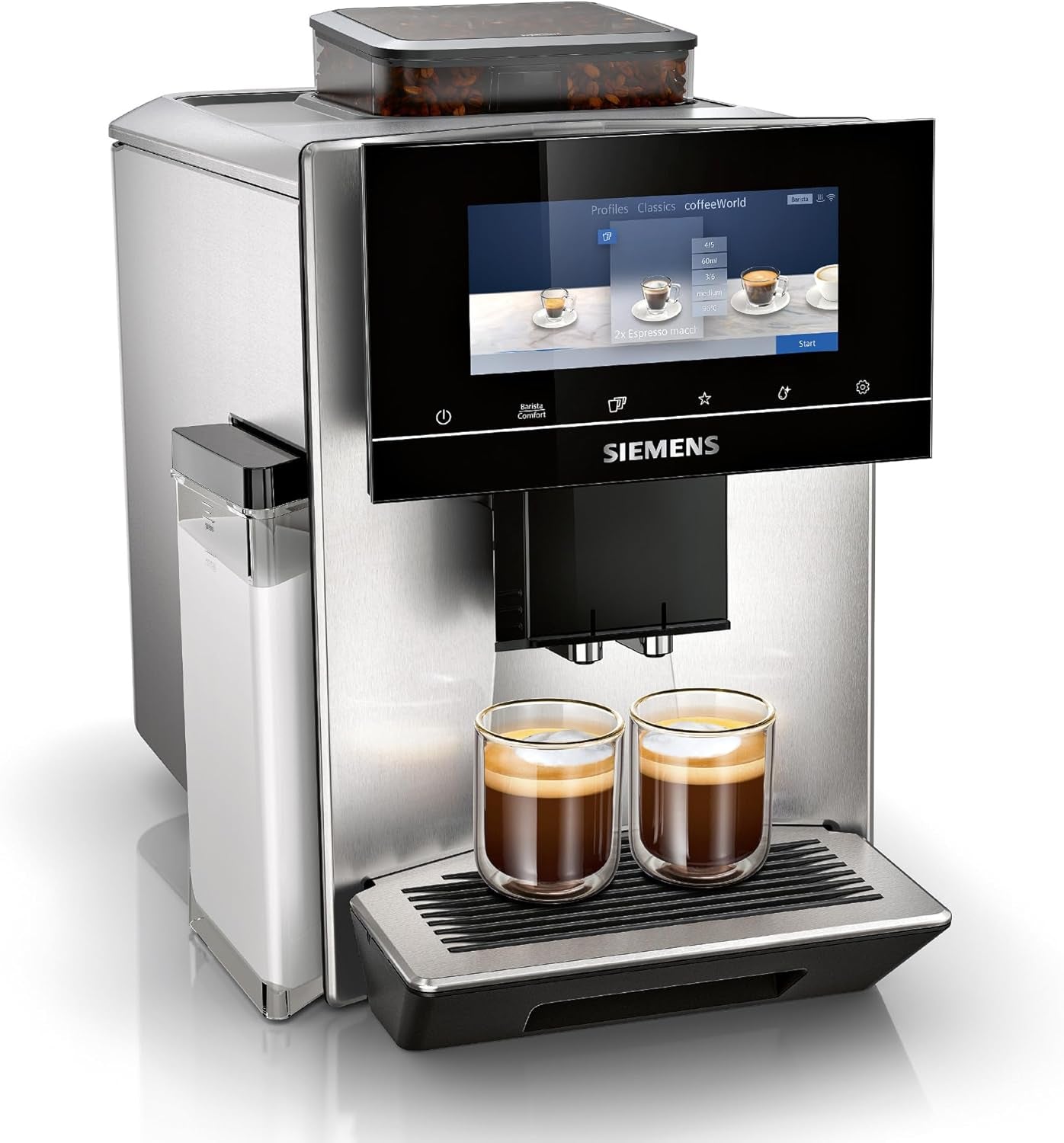 Siemens EQ900 TQ903D03 Machine à expresso automatique, contrôle par application, écran tactile intuitif, mode Barista, AromaBoost, réduction du bruit, broyeur Premium, nettoyage automatique à la vapeur, 1500 W, acier inoxydable