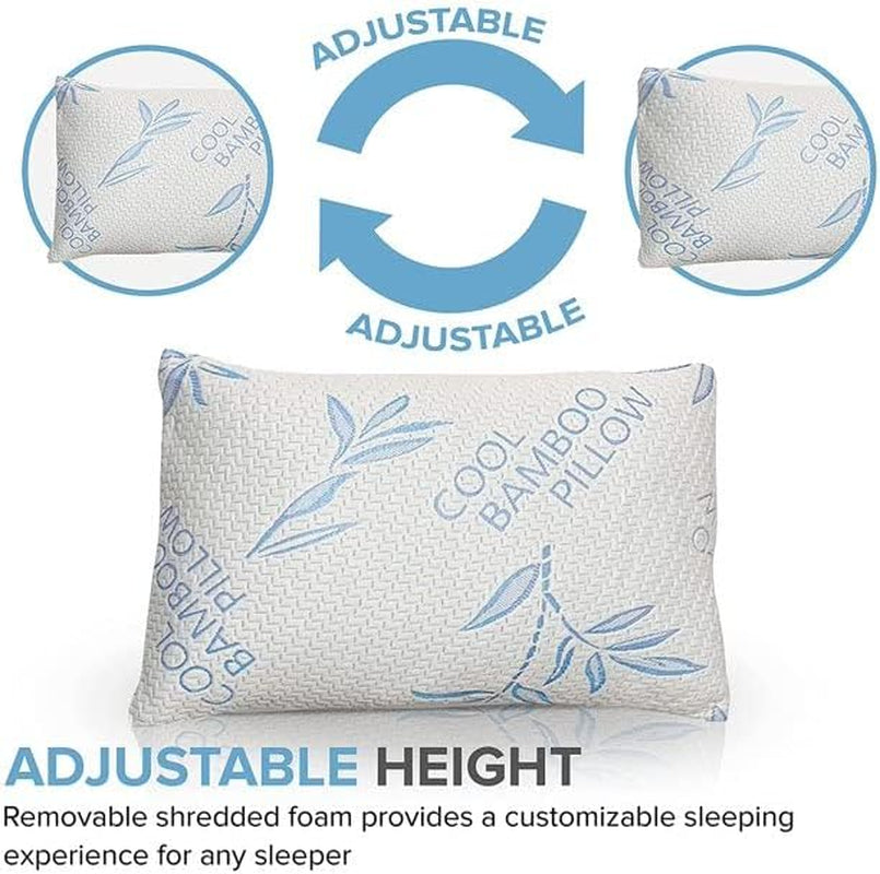 Comfysleep King Size Oreiller en Viscose de Bambou Rafraîchissant Mousse à Mémoire de Forme Ajustable en Viscose de Bambou Housse Amovible/Lavable 2pcs Naty Shop Oreillers Standard