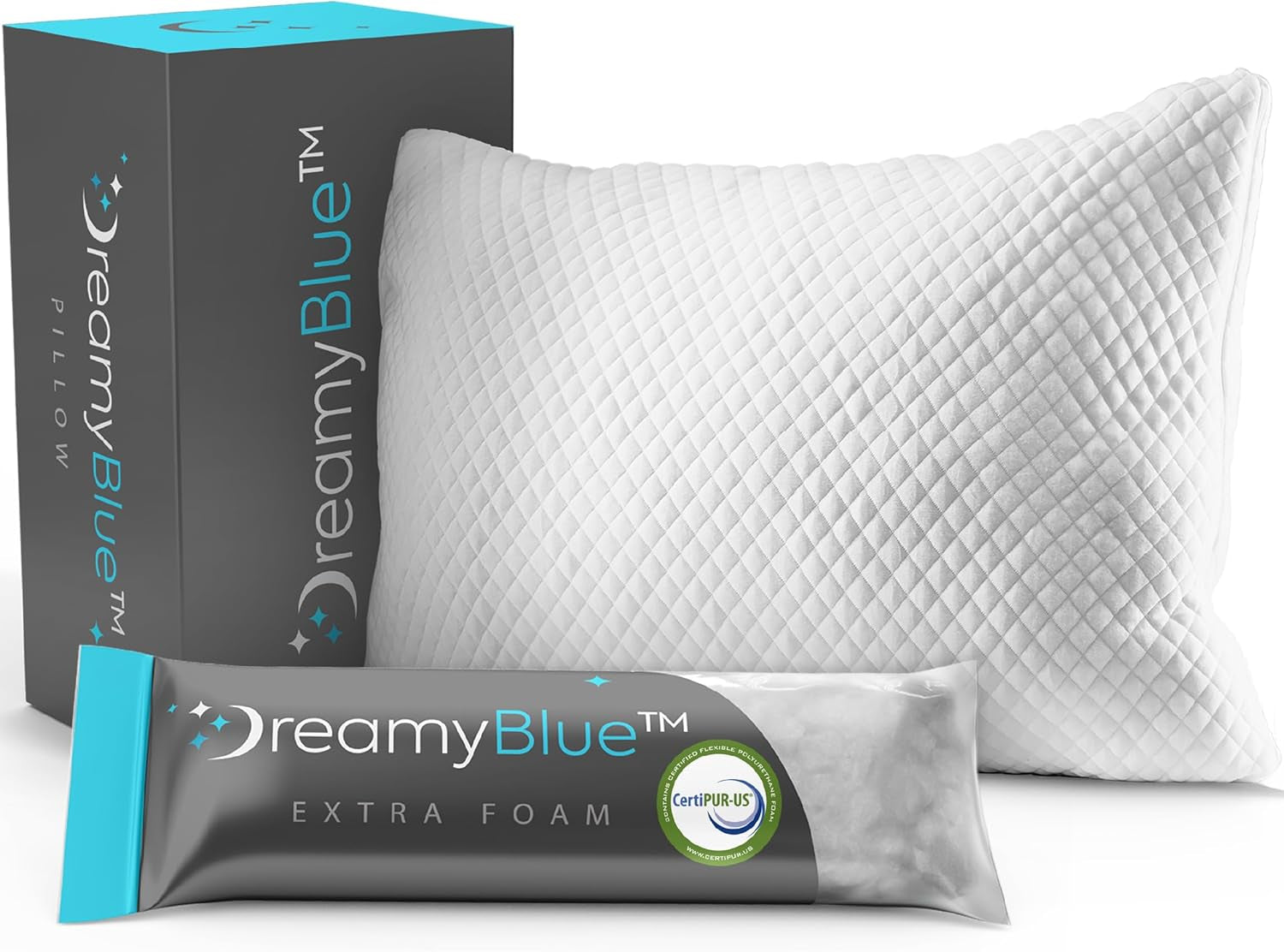 Oreiller de couchage Dreamyblue Premium – Remplissage en mousse à mémoire de forme déchiquetée [Loft réglable] Housse lavable en viscose de bambou – Pour glisser sur le côté, le dos et le ventre – Oreillers standard Naty Shop Titre par défaut