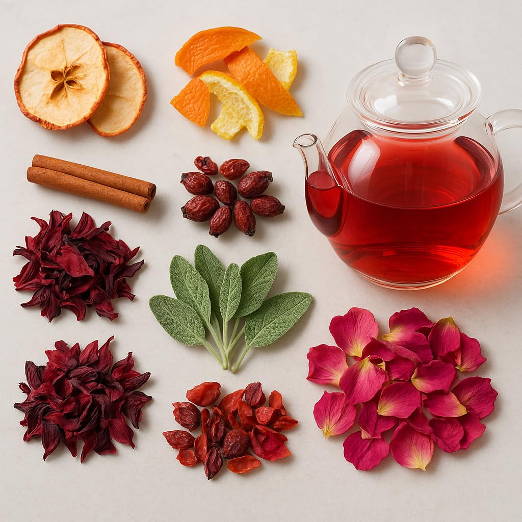 Thé aux Fruits – 100g Mélange de fruits aromatisé à la pomme, à l'hibiscus et à la cannelle – Sachet Ziplock, env. 25 tasses – Sans additifs, emballées en Allemagne
