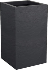 Jardinière Volcania Up, carrée, haute, 36 l, aspect pierre, simple paroi, réservoir d'eau, 29,5 x 29,5 x 49,5 cm, gris anthracite