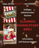 Café en grains AVANTI Julietta Espresso, 500g, 70% Arabica 30% Robusta, torréfaction traditionnelle au tambour