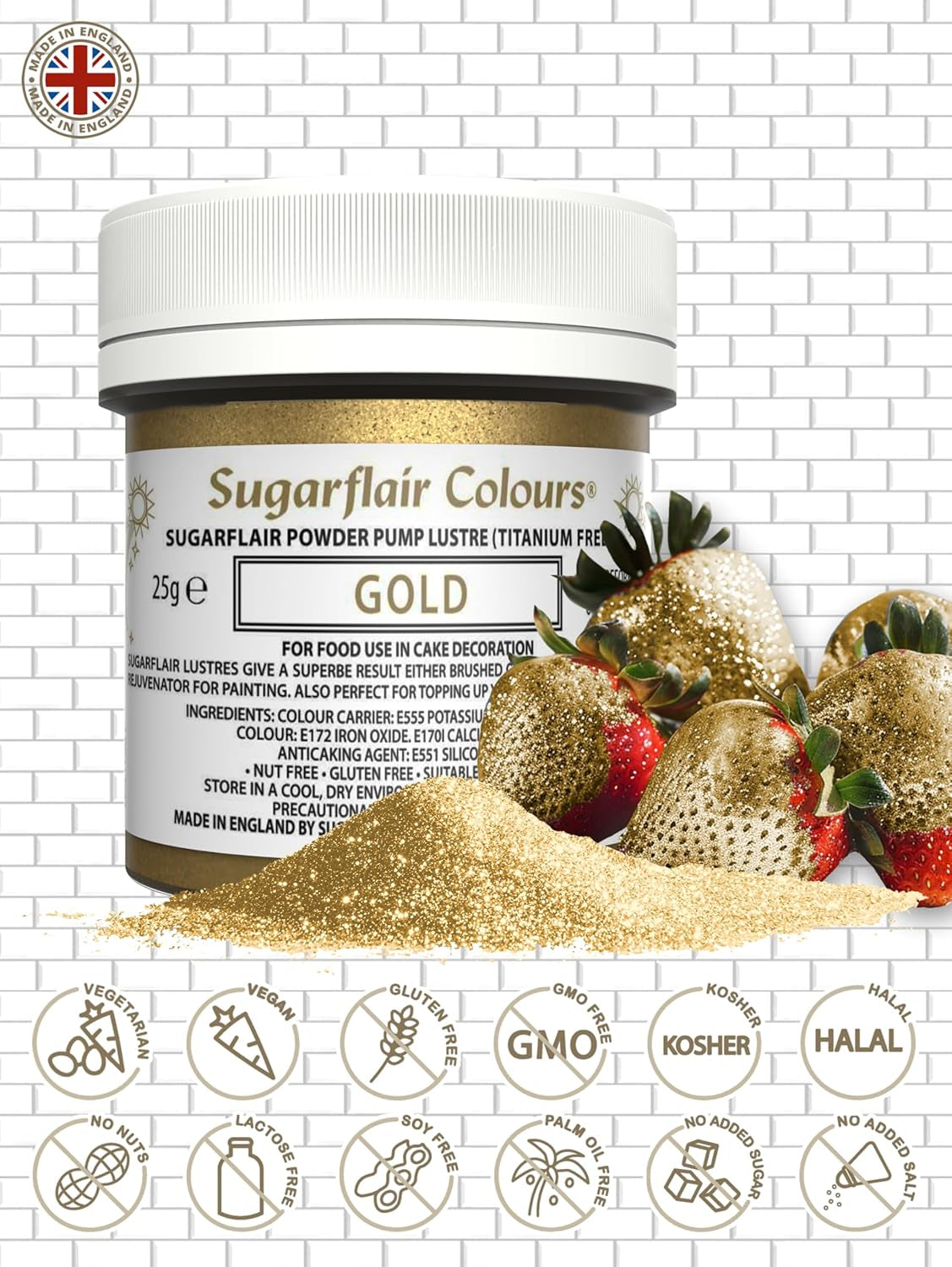 Sugarflair Pump Recharge Or - Pack de recharge de colorant alimentaire en spray à pompe - 25g