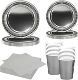 68 Pièces Ensemble de Couverts en Papier Argenté Assiettes en Carton Argenté Gobelets en Papier Serviettes Vaisselle Décorative pour Fête Anniversaire Mariage Nouvel An Fournitures de Fête de Remise des Diplômes
