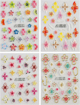 JMEOWIO Autocollants de manucure 3D en forme de fleur colorée pour nail art