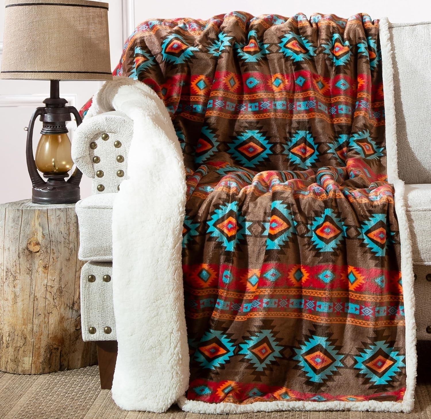 CARSTENS, INC. Couverture Wrangler Ultra Premium, super douce, polaire Sherpa, surdimensionnée, 137,2 x 172,7 cm, lits et couvertures Southwest Horizon Carstens, Inc.