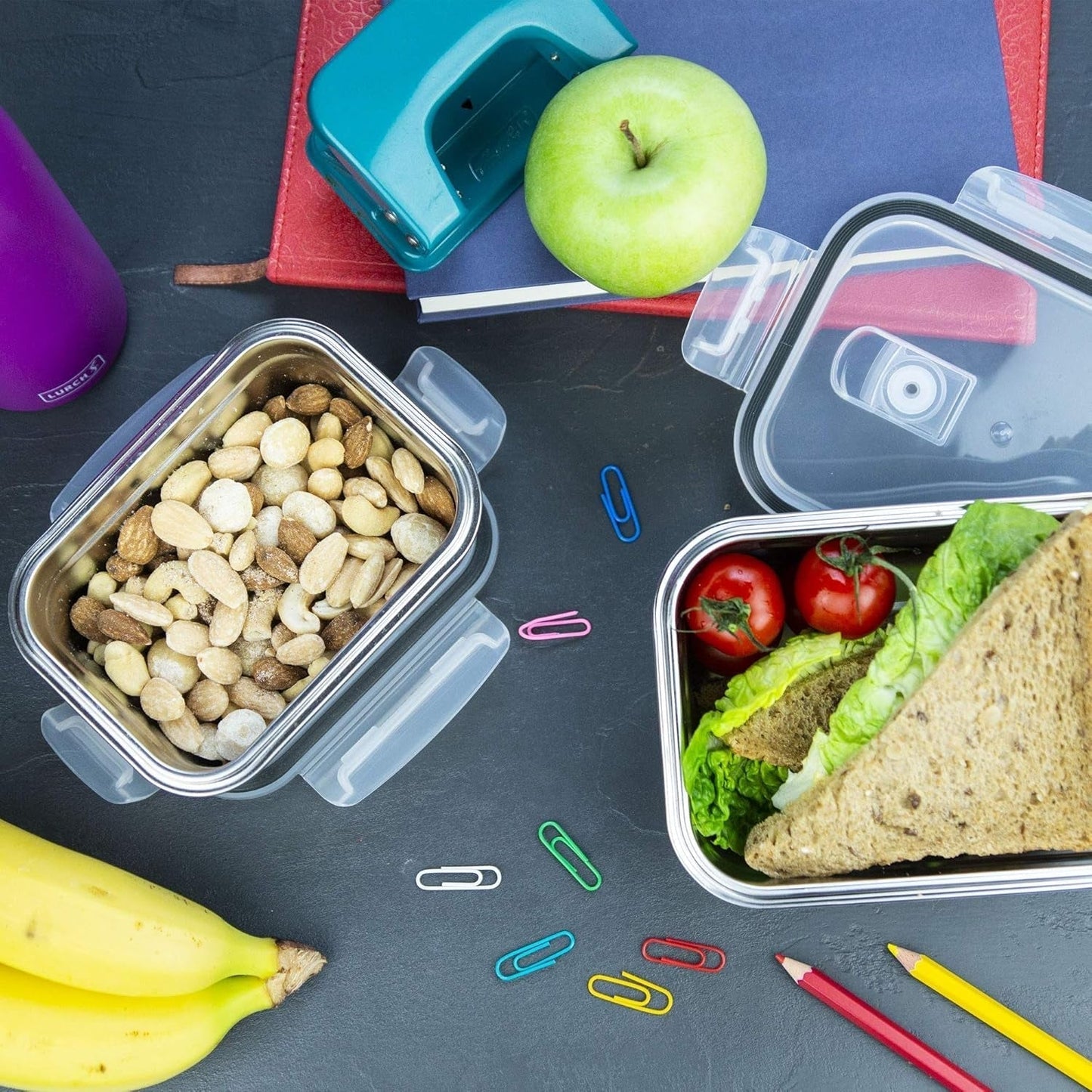 Lurch 240895 Boîte à lunch Boîte de sécurité/stockage en acier inoxydable de haute qualité avec couvercle en plastique sans BPA 2000 ml Boîtes de conservation alimentaires transparentes Naty Shop