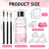 Solution pour ongles Polygel, kit de solution pour ongles Poly Gel Slip, solutions pour ongles liquides Polygel 75 ml, 5 clips pour pointes d'ongles, 3 brosses à ongles, 1 tasse en cristal, 100 feuilles de nettoyage